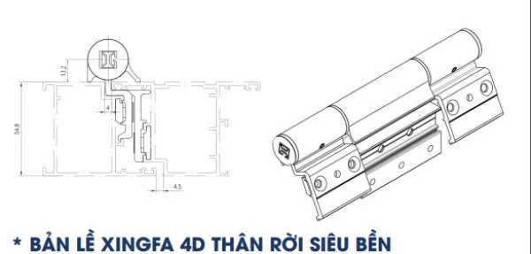 Bản Lề 4D thân rời dành cho hệ nhôm xingfa 55